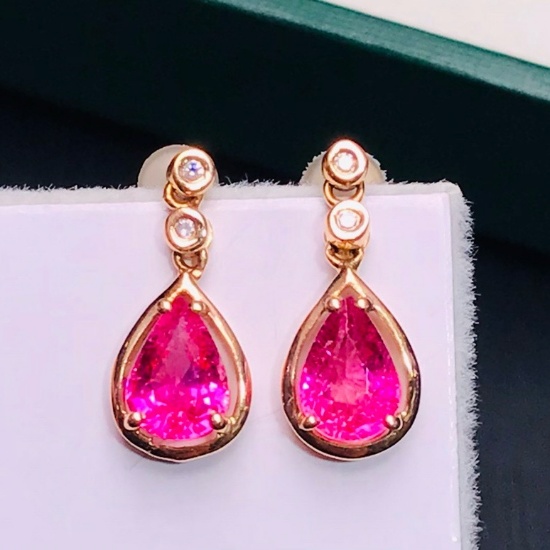 14k Gold 1.35 Ct Natural Tourmaline & Diamond Earrings