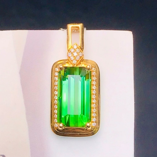 14k Gold 4.29 Ct Natural Tourmaline & Diamond Pendant