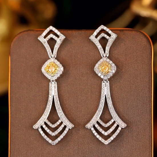 14k Gold 1.16 Ctw Natural Yellow Diamond & Diamond Earrings
