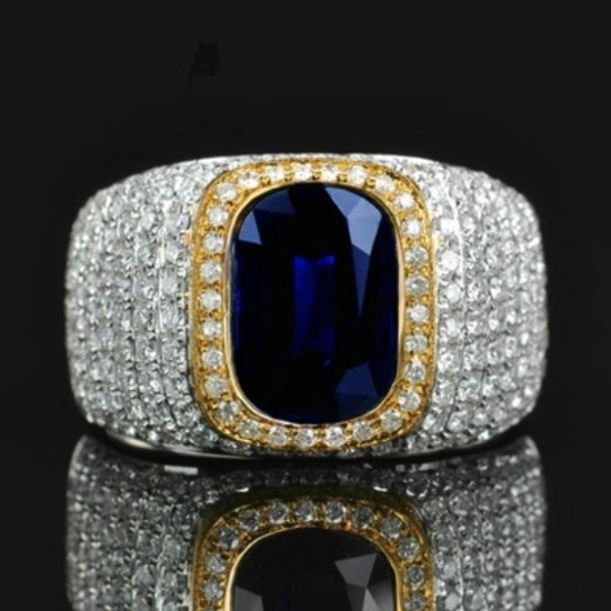 14k Gold 5.22 Ctw Vivid Blue Natural Sapphire & Diamond Ring