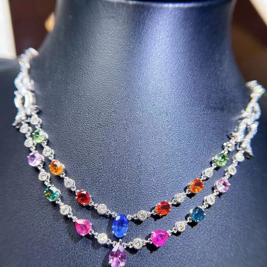 14k Gold 16.4 Ctw Natural Sapphire & Diamond Necklace