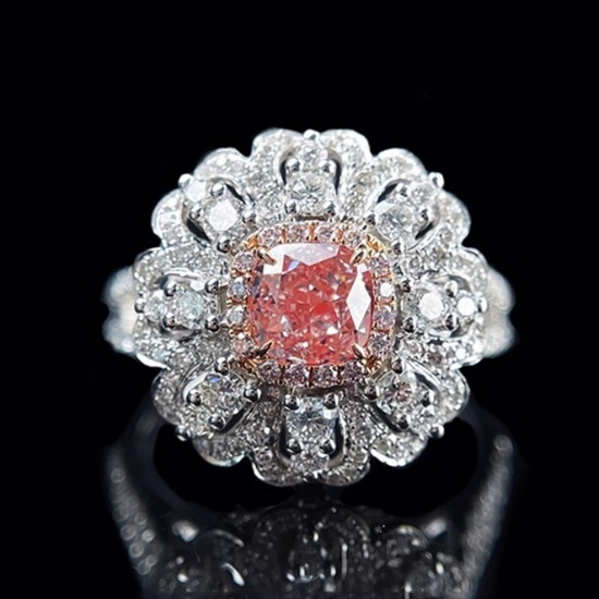 Gia Certified 14k Gold 0.71 Ct Natural Pink Diamond & Diamond Ring/pendant
