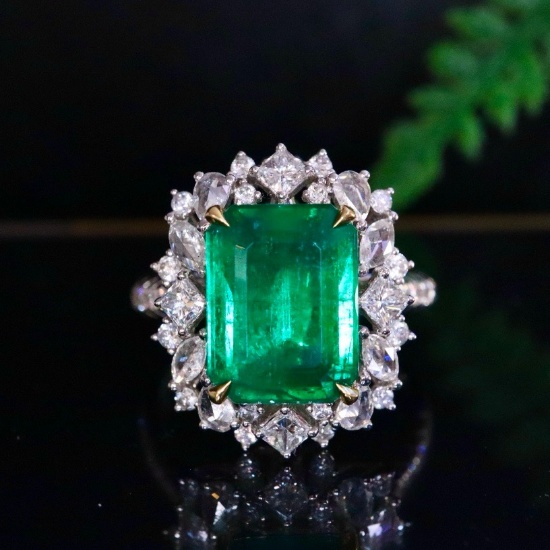 14k Gold 5.18 Ctw Vivid Green Natural Emerald & Diamond Ring/pendant