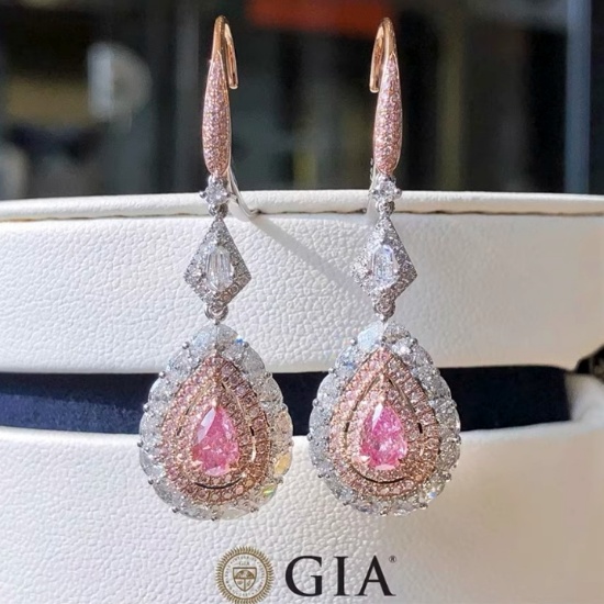 14k Gold 2.61 Ctw Natural Pink Diamond & Diamond Earrings