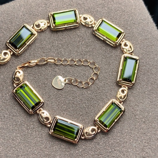 14k Gold 9.35 Ct Natural Tourmaline Bracelet