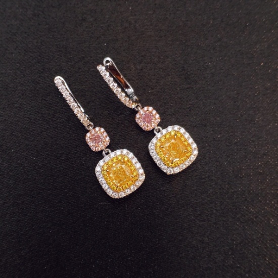 14k Gold 1.30 Ctw Natural Yellow Diamond & Pink Diamond Earrings