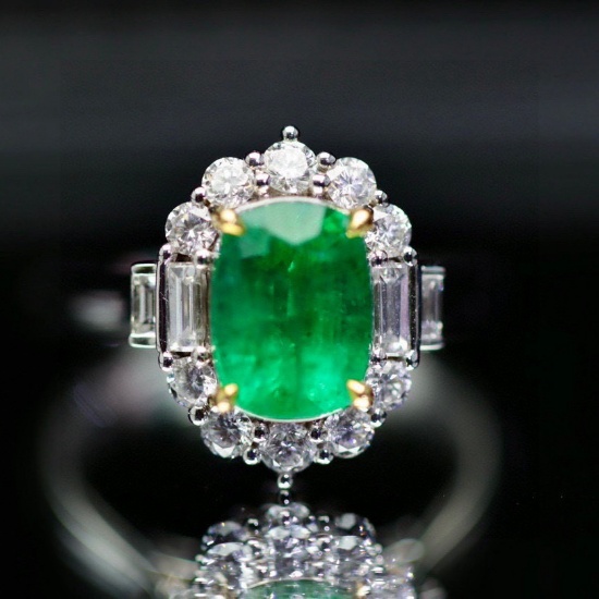 14k Gold 2.83 Ctw Vivid Green Natural Emerald & Diamond Ring/pendant