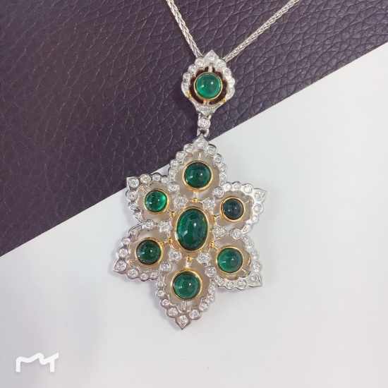 14k Gold 3.02 Ct Vivid Green Natural Emerald & Diamond Pendant
