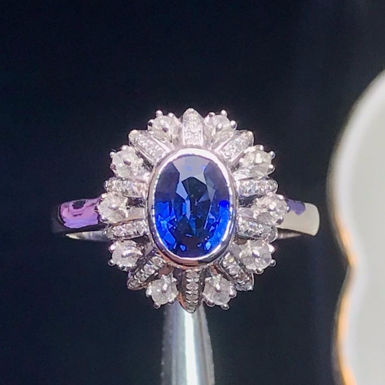 14k Gold 1.42 Ct Vivid Blue Natural Sapphire & Diamond Ring