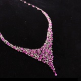 14k Gold 21.22 Ctw Natural Padparadscha Sapphire & Diamond Necklace