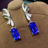 14k Gold 3.5 Ct Vivid Blue Natural Tanzanite & Diamond Earrings