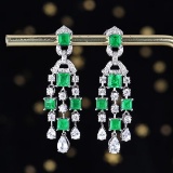 14k Gold 1.92 Ctw Vivid Green Natural Emerald & Diamond Earrings