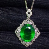 14k Gold 3.61 Ct Vivid Green Natural Emerald & Diamond Pendant