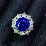 14k Gold 4.85 Ct Vivid Blue Natural Tanzanite & Diamond Ring