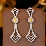 14k Gold 1.16 Ctw Natural Yellow Diamond & Diamond Earrings