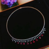 14k Gold 7.8 Ctw Vivid Red Natural Ruby & Diamond Necklace