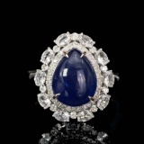 14k Gold 3.83 Ctw Vivid Blue Natural Sapphire & Diamond Ring