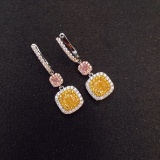 14k Gold 1.30 Ctw Natural Yellow Diamond & Pink Diamond Earrings