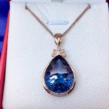 14k Gold 17.65 Ct Natural Topaz & Diamond Pendant