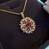 14k Gold 0.63 Ct Vivid Red Natural Ruby & Diamond Pendant