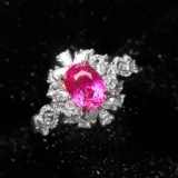 14k Gold 2.58 Ctw Natural Padparadscha Sapphire & Diamond Ring