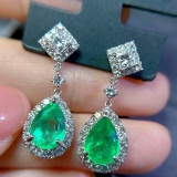14k Gold 5.27 Ctw Vivid Green Natural Emerald & Diamond Earrings