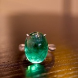 14k Gold 10.3 Ct Vivid Green Natural Emerald Ring