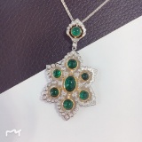 14k Gold 3.02 Ct Vivid Green Natural Emerald & Diamond Pendant