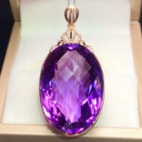 14k Gold 62.35 Ct Natural Amethyst & Diamond Pendant