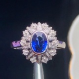 14k Gold 1.42 Ct Vivid Blue Natural Sapphire & Diamond Ring