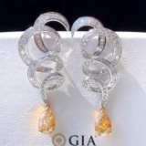 14k Gold 2.11 Ct Natural Yellow Diamond & Diamond Earrings