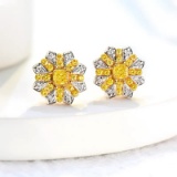 14k Gold 0.97 Ctw Natural Yellow Diamond & Diamond Earrings