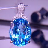 14k Gold 23.6 Ct Natural Topaz & Diamond Pendant