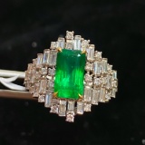 14k Gold 3.21 Ctw Vivid Green Natural Emerald & Diamond Ring