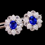 14k Gold 3.45 Ctw Natural Sapphire & Diamond Earrings