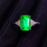 14k Gold 1.8 Ct Vivid Green Natural Emerald & Diamond Ring