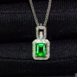 14k Gold 0.9 Ct Vivid Green Natural Emerald & Diamond Pendant