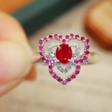 14k Gold 0.38 Ctw Vivid Red Natural Ruby & Diamond Ring