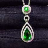 14k Gold 0.98 Ct Vivid Green Natural Emerald & Diamond Pendant