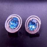 14k Gold 2.65 Ct Natural Aquamarine & Diamond Earrings