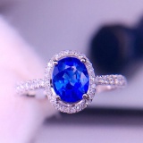 14k Gold 0.96 Ct Vivid Blue Natural Sapphire & Diamond Ring
