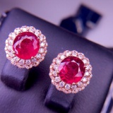 14k Gold 3.65 Ct Natural Tourmaline & Diamond Earrings