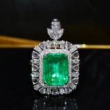 14k Gold 3.80 Ctw Vivid Green Natural Emerald & Diamond Ring/pendant