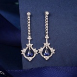 14k Gold 1.63 Ctw Vivid Blue Natural Sapphire & Diamond Earrings