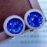 14k Gold 5.70 Ctw Natural Sapphire & Diamond Earrings