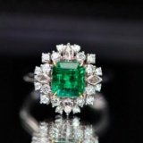 14k Gold 2.96 Ctw Vivid Green Natural Emerald & Diamond Ring/pendant