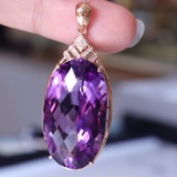 14k Gold 31.5 Ct Natural Amethyst & Diamond Pendant