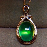 14k Gold 5.7 Ct Natural Prehnite & Diamond Pendant