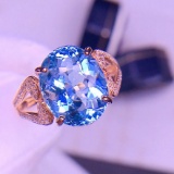 14k Gold 4.95 Ct Natural Aquamarine & Diamond Ring