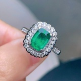 14k Gold 1.72 Ct Vivid Green Natural Emerald & Diamond Ring